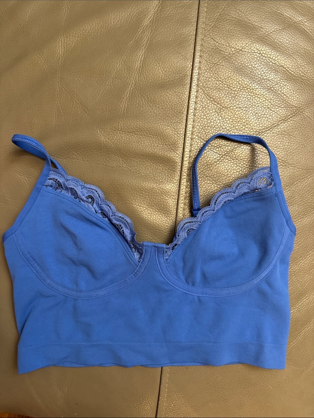 aerie Lace-Trim Longline Bralette in Cornflower Blue size Small